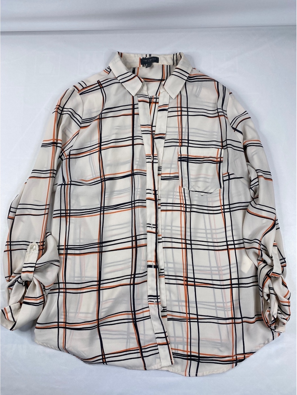 The Limited White Plaid Button Front Blouse Size L